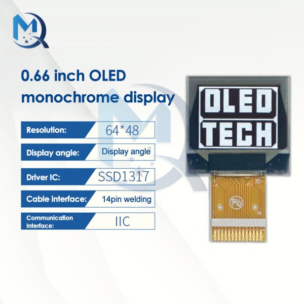 OLED Display 0.66 inch LCD Screen Module OEL 1M2033 SSD1317 Driver IC 14Pin 64x48 Resolution IIC interface for Arduino