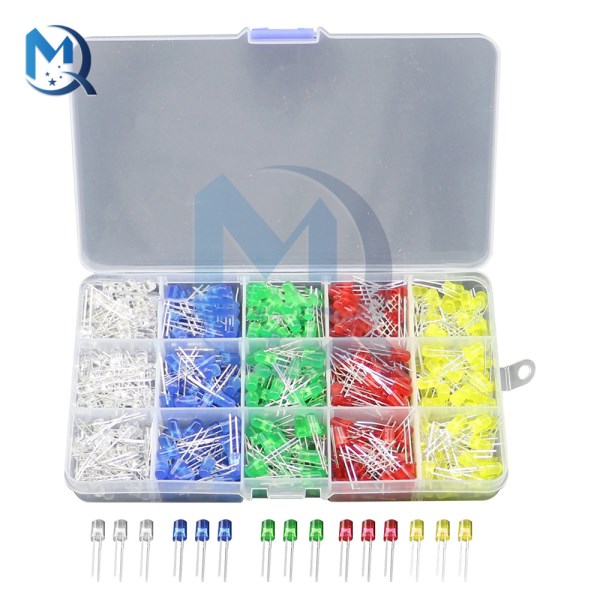 500Pcs 5MM LED Diode Kit Five-color Light-emitting Diode Set for DIY and Maintenance of Electrical Equipment