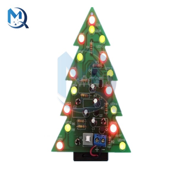 DIY Christmas Decor Trees 2 Colors 16 LEDs Christmas Trees LED Circuit Red Green Flash Light Electronic Kit Festival Decoration