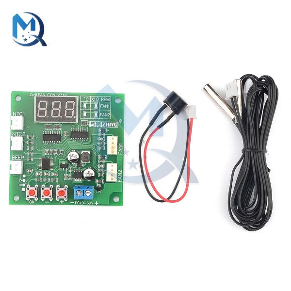DC8-60V 2 Channel Cooling PWM Four-wire Fan Temperature Control Speed Controller Board Thermostat Driver Module