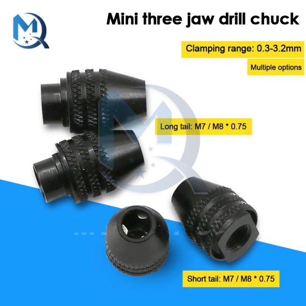 Mini Three-jaw Drill Chuck M7M8x0.75mm Multifunctional Keyless Drill Chuck For Rotary Tools Knurled Handles Long Short Tail