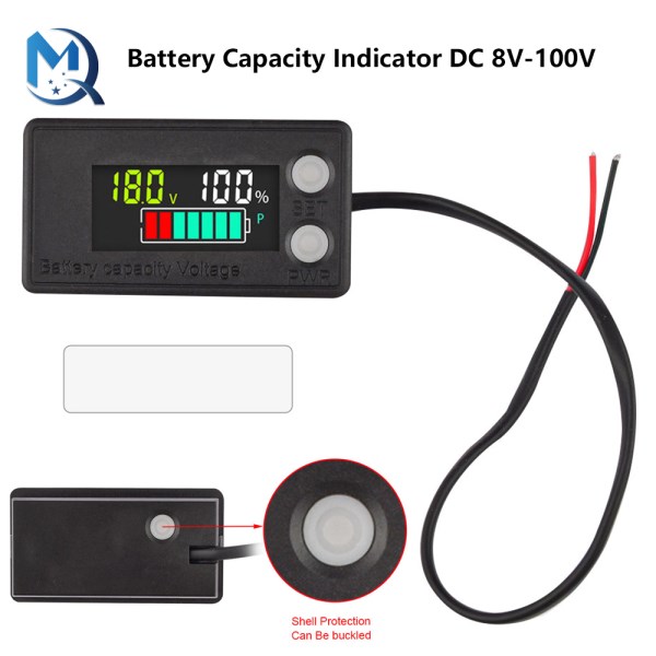 Battery Capacity Indicator DC 8V-100V Lead Acid Lithium LiFePO4 Car Motorcycle Voltmeter Voltage Gauge Waterproof LED Power Disp