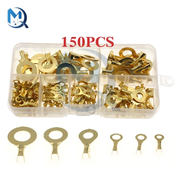 150Pcs Ring Terminal Group Cable Lug Ring Terminal M3M4M5M6M8M10 Connector Ring Lugs Ring Eyes Copper Lug