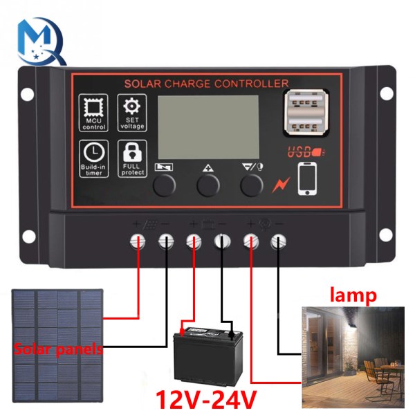 30A20A10A 12V 24V Auto Solar Charge Controller MPPTPWM Controllers LCD Dual USB Output Solar Panel PV Regulator