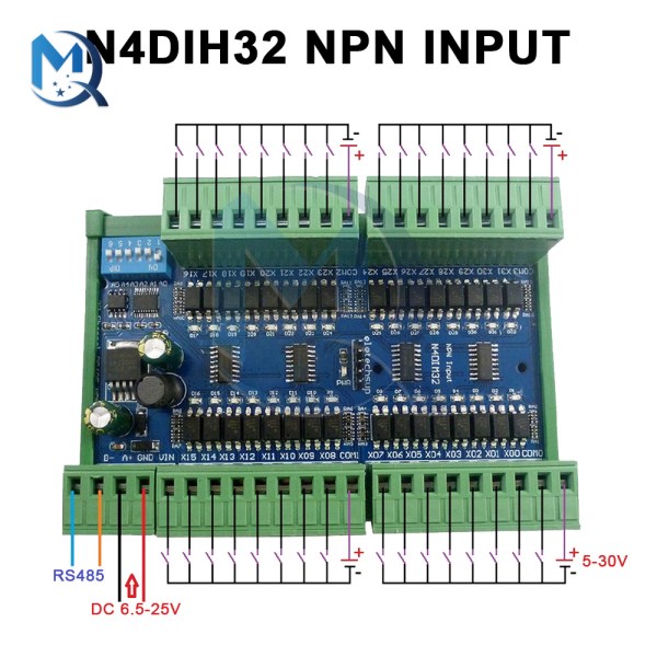 32ch PNP NPN Isolated Digital Input RS485 Modbus Rtu Controller DC 12V 24V PLC Switch Quantity Acquisition Board