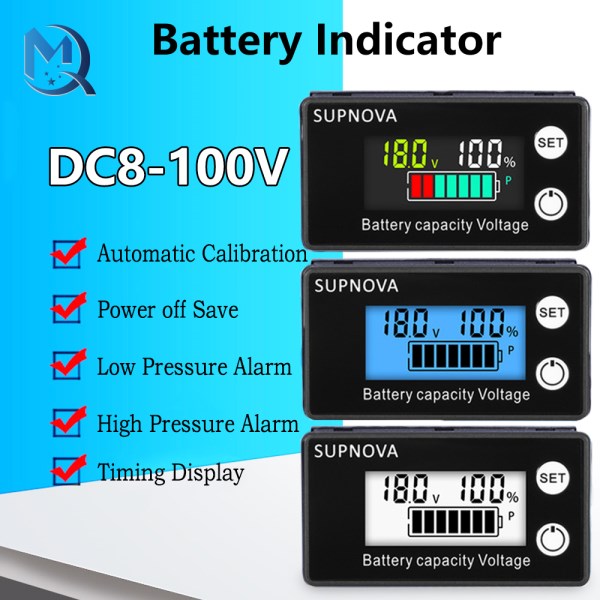Lithium Battery Capacity Indicator DC 8V-100V Lead Acid Lithium LiFePO4 Car Motorcycle Voltmeter Voltage Gauge 12V 24V 48V