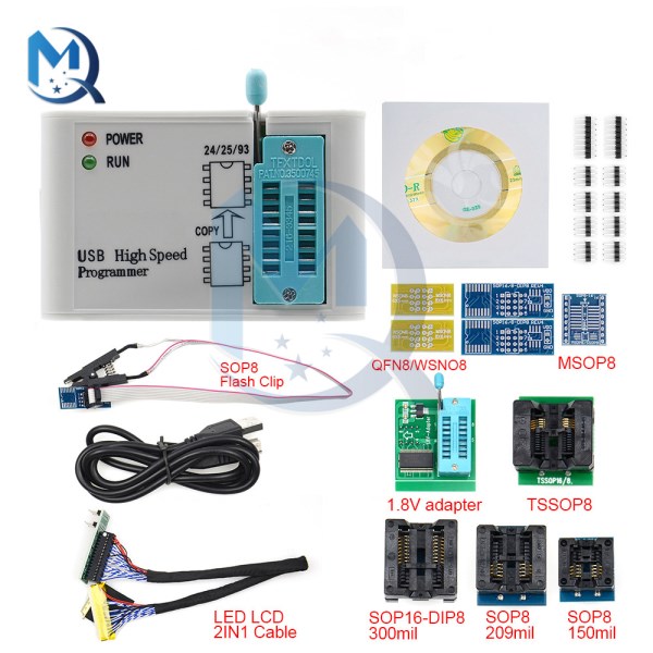 High-speed USB SPI Programmer Kit +25812Pcs Adapters Expand Board Support 24 25 93 EEPROM 25 Flash BIOS Chip Full Set