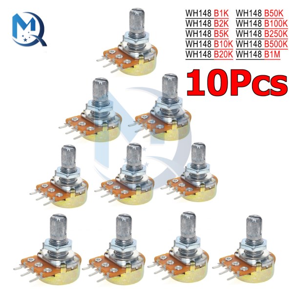 10pcs WH148 3pin 15mm B1K B2K B5K B10K B20K B50K B100K B250K B500K B1M Potentiometer 1K 2K 5K 10K 20K 50K 100K 250K 500K 1M