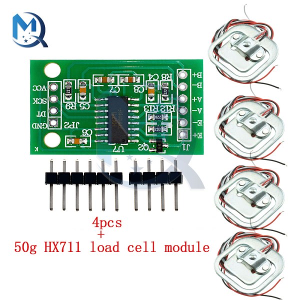 HX711 Load Cell Module with 4Pcs 50KG Human Scale Load Cell Weight Sensors Weighing Pressure Sensor DIY Kit