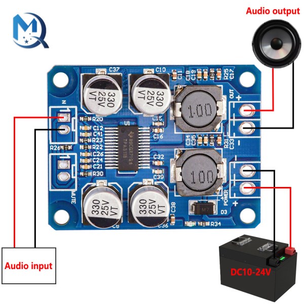 1PCS DC 12V-24V TPA3118 30W Mono Digital Audio Power Amplifier Board Amp Module 4-8ohm TPA3118D2 Amplifier