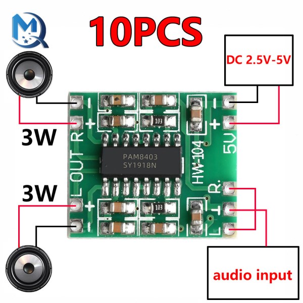 1-10Pcs PAM8403 Super mini digital amplifier board 2 * 3W Class D digital amplifier board efficient 2.5 to 5V USB power supply