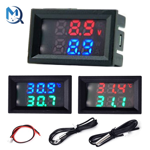 DC 4-30V LED Display Dual Red Blue Green Digital Temperature Sensor DC single voltage dual Thermometer NTC 10K 3950 Probe Cable