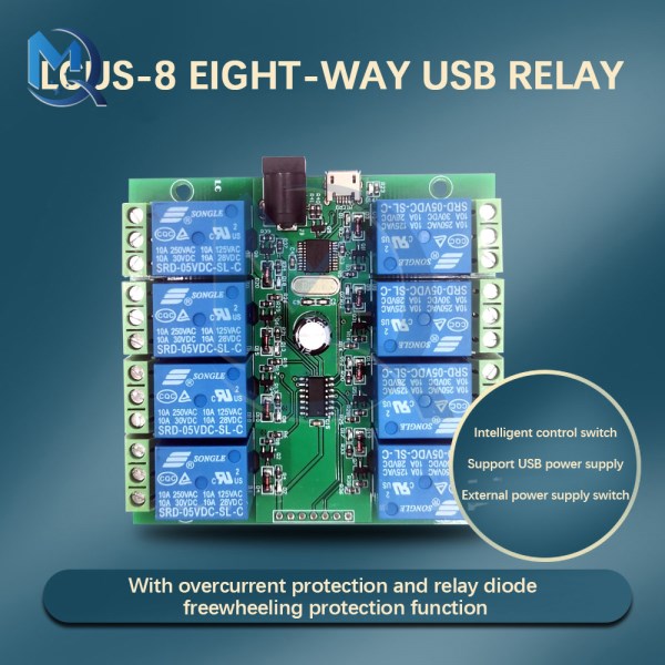 5V 8 Channel USB Relay Module Intelligent Control Switch Overcurrent Protection Onboard CH340 USB to Serial Control Chip
