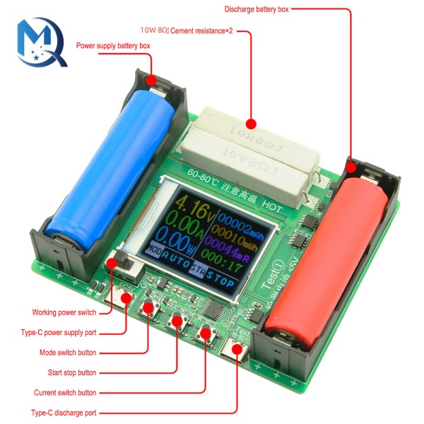 LCD Display Battery Capacity Tester MAh MWh 18650 Lithium Battery Digital Type-C Measurement Battery Power Detector Module