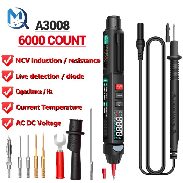 A3008 Digital Multimeter Auto Intelligent 6000 Precision Counts Sensor Pen Tester NonContact Voltage Meter Multimetre Polimetro