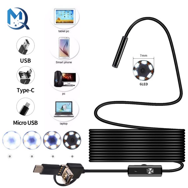 7MM Android Endoscope 3 in 1 USBMicro USBType-C Borescope Inspection Camera Waterproof for Smartphone with OTG and UVC PC