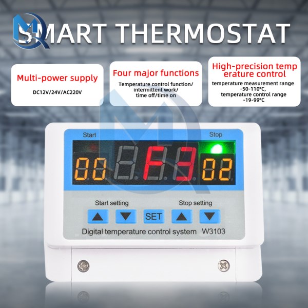 W3103 Digital Display Temperature Controller DC1224VAC220V Thermostat High-power Wall-mounted Temperature Controller
