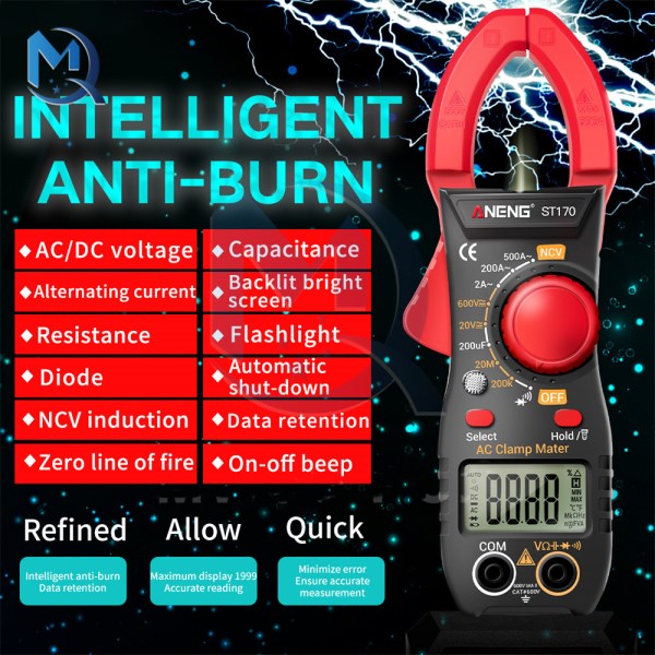 ST170 Portable Digital Clamp Multi-function Multimeter High-definition Backlit LCD Large Display Large-nose Pliers Multimeter