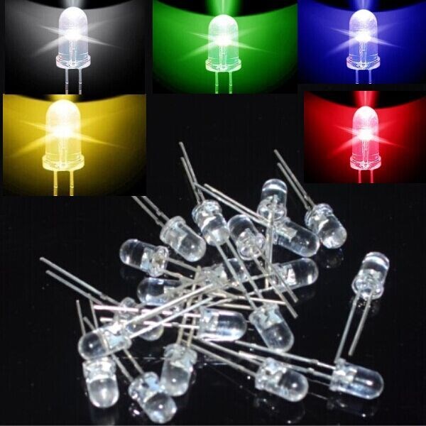100pcspack 5mm Round Super Bright Led RedGreenBlueYellowWhite Water Clear LED Light Diode kit