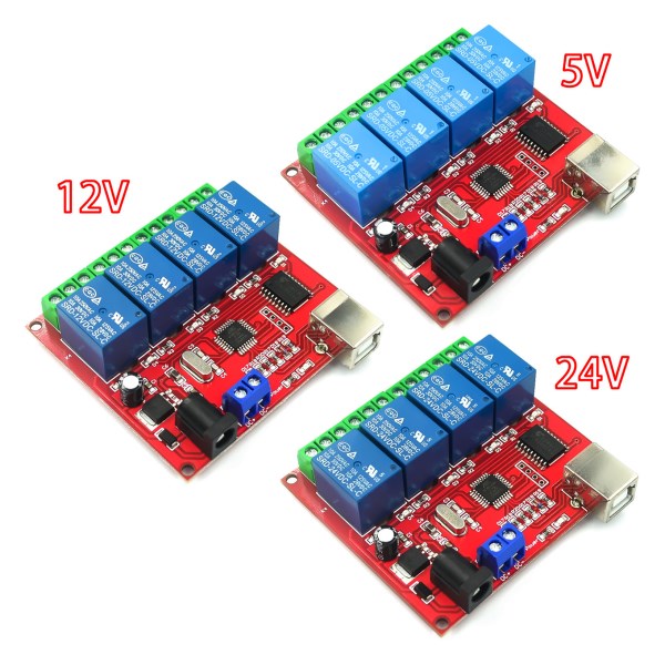 5V 12V 24V 4 Channel USB Relay Control Switch Programmable Computer Control For Smart Home PC Intelligent Controller