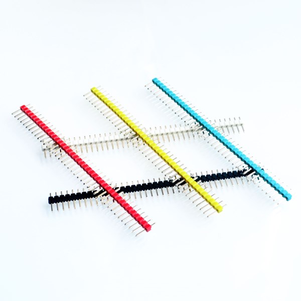 50pcslot 2.54mm Black + White + Red + Yellow + Blue Single Row Male 1X40 Pin Header Strip Gold-plated ROHS