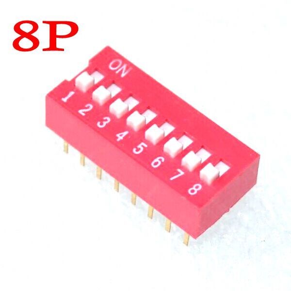 100pcs 8P 8 Position DIP Switch 2.54mm Pitch 2 Row 16 Pin DIP Switchs red 8p switch