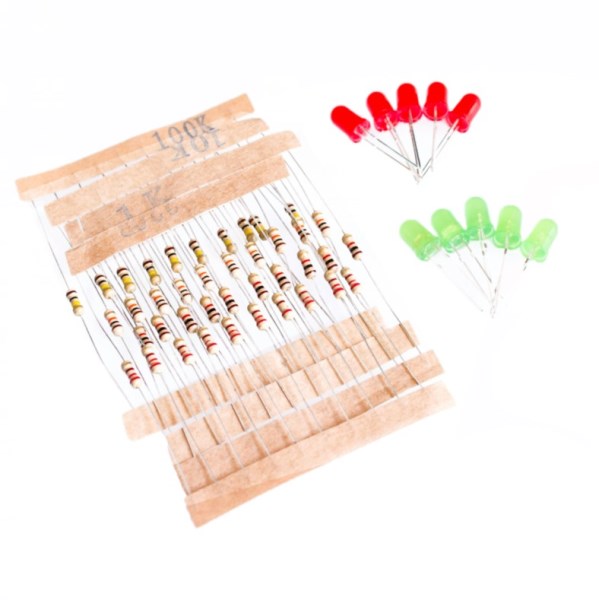 50pcs 1K 10K 100K 220 Ohm 14W Metal Film Resistor and Led KIT for for Raspberry Pi Arduin