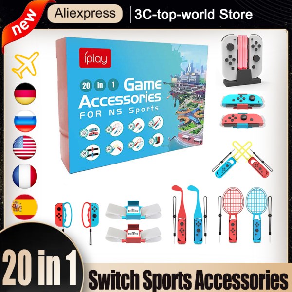20 in 1 Switch Sports Accessories Bundle Kit for Nintendo Switch Sport Game Joycon Controller NS Strap Wrist Dance Band Racket