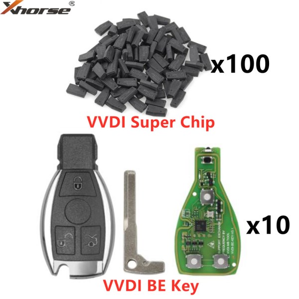 10pcslot XHORSE VVDI BE Key Pro For Benz Improved Version With Logo Can Get MB BGA Token and 100pcs VVDI Super Chip