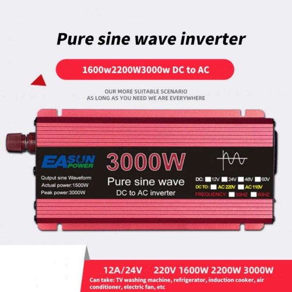 Pure Sine Wave Inverter 1000W 1600W 2200W 3000W Voltage DC 12V 24V To AC 110V 220V Transformer Power Converter Solar Inverter