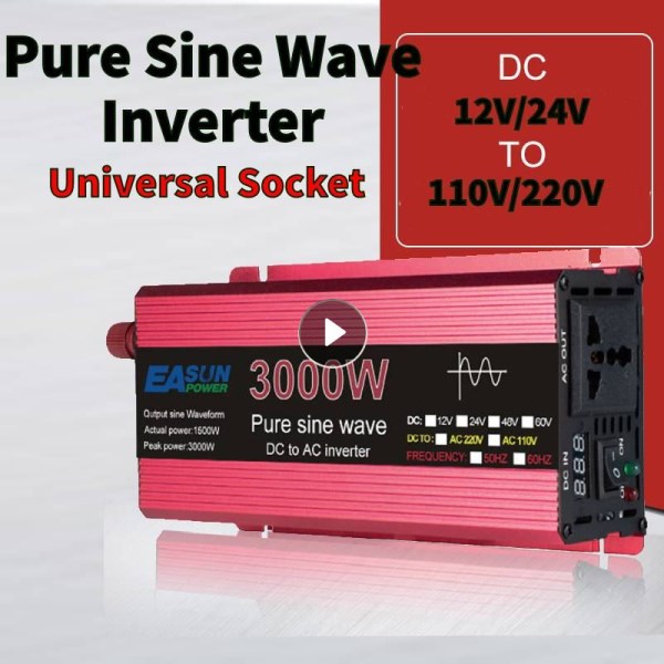 Pure Sine Wave Inverter DC 12v24v To AC 110V220V 1000160022003000w LED Display Emergency Inverter Conveter Universal Socket