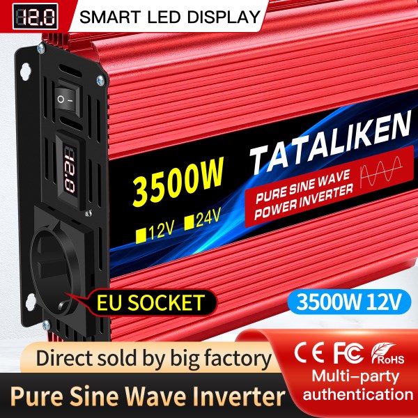 Pure Sine Wave Inverter EU Socket Auto Accessories DC 12V24V to AC 220V Voltage Transfer Converter Charging Adapter