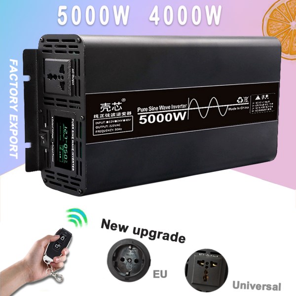 Pure Sine Wave Inverter 12V 24V 48V DC To AC 220V 110V 4000W 5000W Voltage Converter Portable Vehicle Frequency Converter