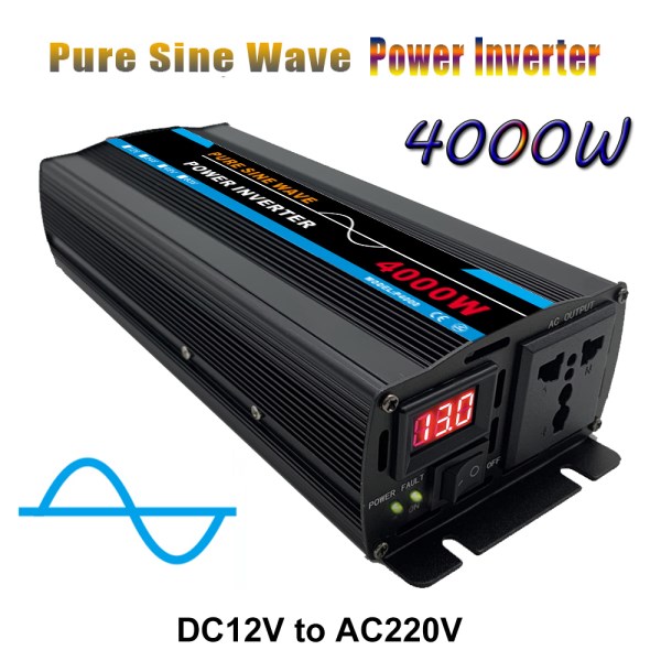 inverter 12v 220v pure sinus DC 12V to AC 220V Pure Sine Wave Inverter 4000W LED Voltmeter Converter Transformer Universal EU