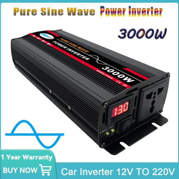 Pure Sine Wave Power Inverter 3000W DC 12v To AC 110v 220V For Solar System Solar Panel Car Home Outdoor RV Camping Wave Power