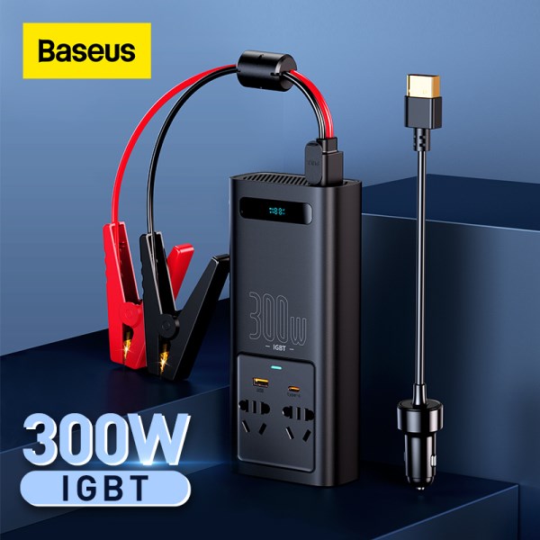Baseus 300W Car Inverter DC 12V to AC 220V Digital Display Auto Power Inversor USB Type C Fast Charger For Car Power Adapter