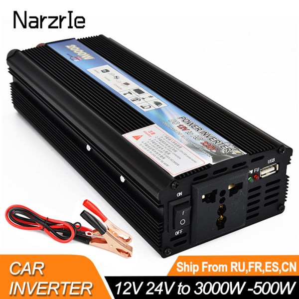 3000W-500W Car Inverter 12V24V DC to AC 220V 1000W2000W Voltage Transformer Power Converter Inverter with USB Car Charger