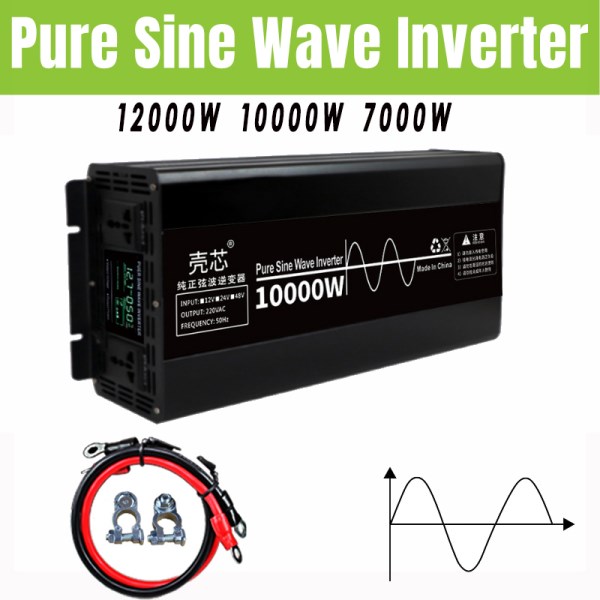 10000W 12000W Inverter 12V 220V DC 24V 48V To AC 220V Pure Sine Wave 50HZ 60HZ Frequency Converter Power Intelligent Display
