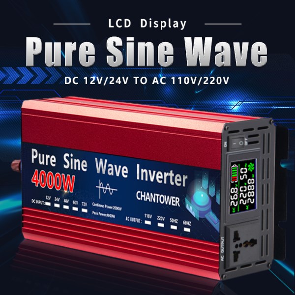 Pure Sine Wave Inverter 12V 220V 24V 110V 2200W 3000W 4000W Solar Car Inverter Auto Portable Power Voltage Converter with LCD