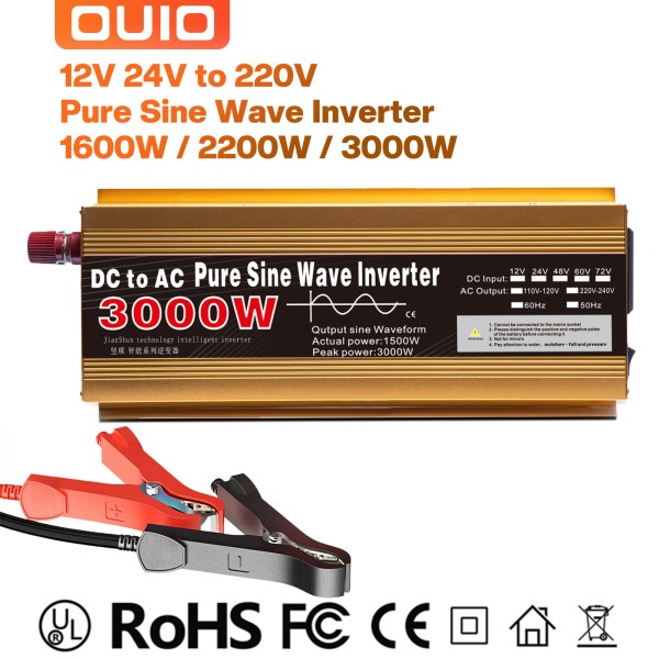 Inverter 12v 220v Pure Sinus Wave 1600W 2200W 3000W 12V24V DC To AC 220 50Hz Voltage Converter Car Pure Sine Wave Inverters