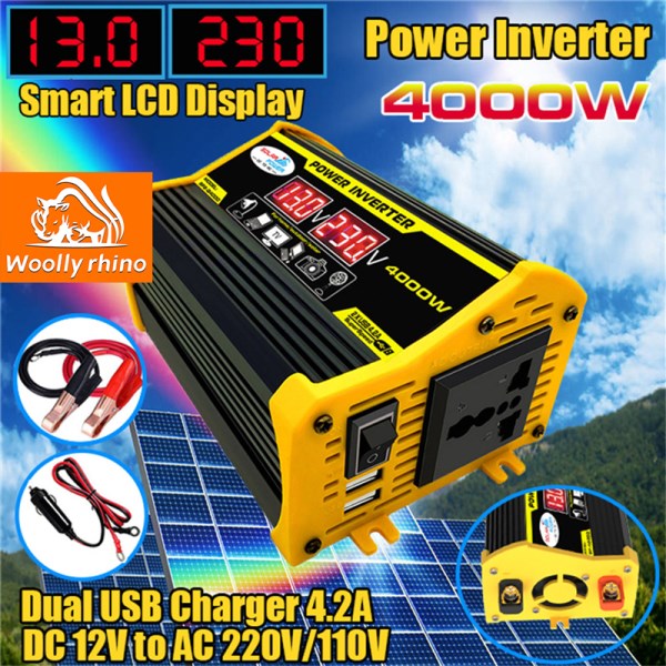 Correction Wave Inverter 4000W Power DC 12V 24V To AC 220V Voltage 5060HZ Converter Car Inverters with LED Dis Dual USB Voltage