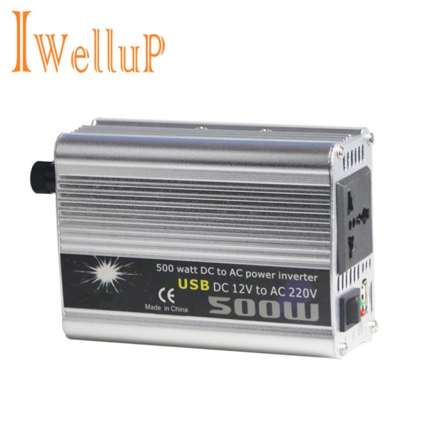 Iwellup 500W Car Inverter 12v 220v 50Hz Auto Invertor 12 220 Cigarette Lighter Plug Power Converter Inverter Peak Power 1000W
