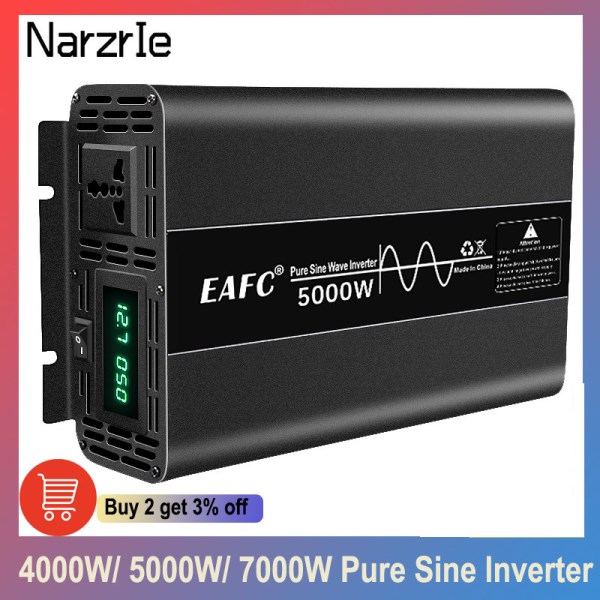 4000W 5000W 7000W Pure Sine Inverter DC 12V To AC 220V 50HZ Solar Converter Car Inverters For Home Car Power Bank