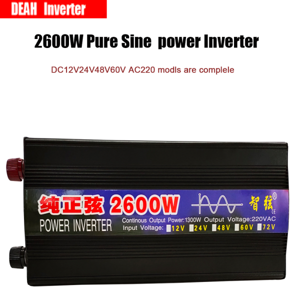 New Pure Sine Wave Inverter 2600W Power Solar Car Inverters With LED Display DC 12V 24V To AC 220V Voltage Converter