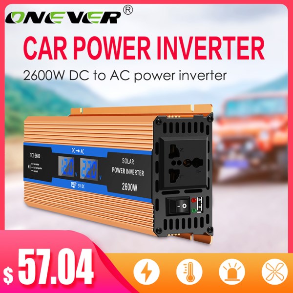 Pure Sine Wave Inverter 12V 220V Power 2600W Converter 2 USB EU Socket Webasto 12 Volts Car Auto Inversor12v Transformer Solar