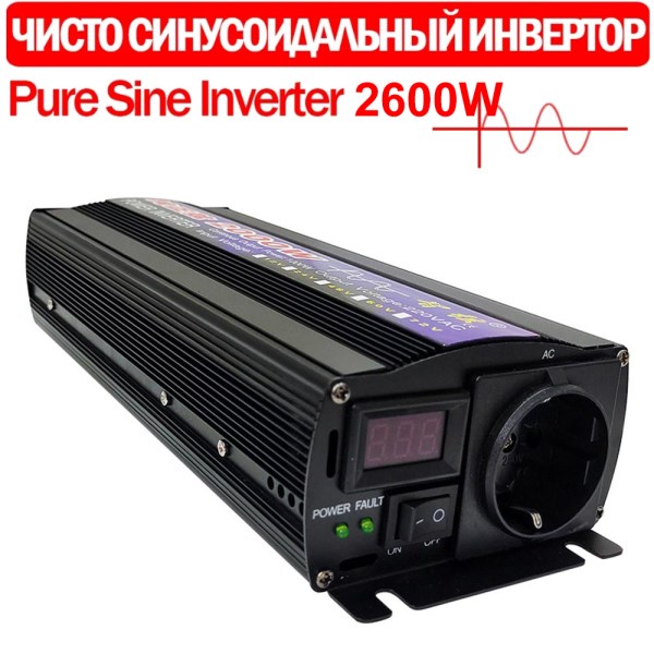 Pure Sine Wave Inverter 1000W 2000W 2600W Power DC 12V 24V To AC 110V 220V Voltage 50-60Hz Converter Solar Car Inversor With LED