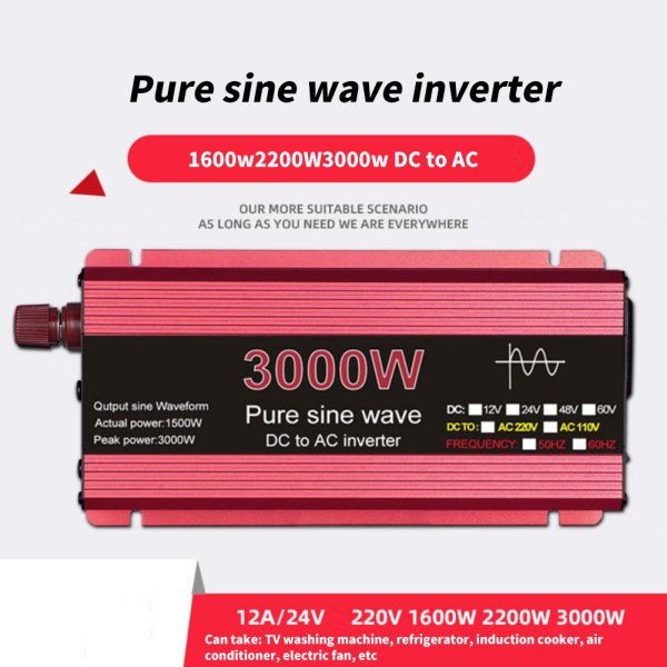 Pure Sine Inverter Automotive Inverter 1000w 1600w 2200w 3000w 12V To 220V Car Plug Inverter Adapter Universal Power Converter