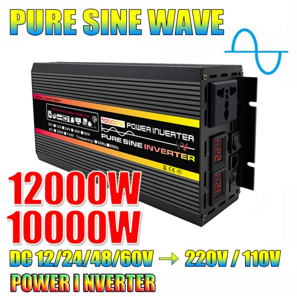 12000W10000W Pure Sine Wave Power Inverter LED Display Power Inverter Transformer 12V 24V 48V 60V TO 220V Voltage Converter