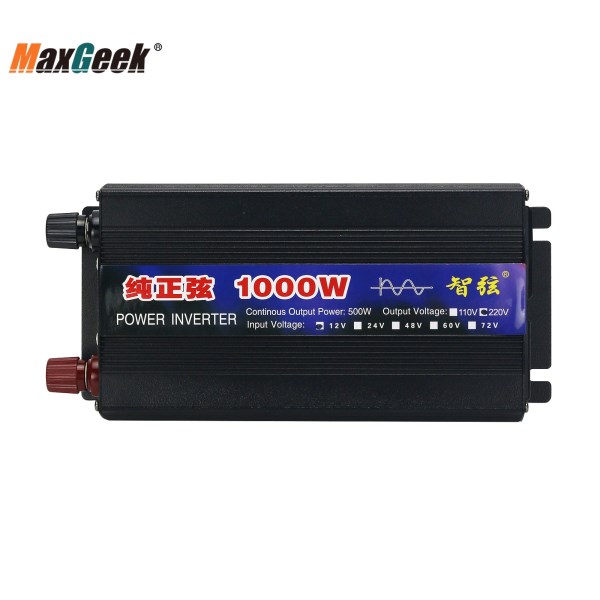 Maxgeek 1000W Pure Sine Wave Power Inverter Single Digital Screen(Input 12V 24V 48V 60V to 110V 220V)for Home Vehicle Uses