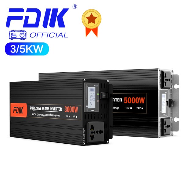 FDIK 3000W 5000W Pure Sine Wave Inverter Car Inverter DC12V to AC 220V LCD Display Converter Solar Power 12V Inverter